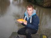 Jack Barry with one of our lovely new golden tench from the Match Lake.