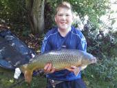 This is 14 year old Liam Wilde with a cracking 9.5lb common carp that formed part of a 50lb bag (13 fish) caught on halibut pellet on a feeder on peg 10 of the Match Lake. 