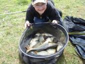 This is Luke Nix who fished Rushcombe Lake on the pole using spam as bait to catch this fabulous 40-50lb bag of fish.