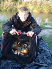 Nathan Baber, aged 12, is a Bristol City ball boy and so can do no wrong as far as Phil is concerned!  He had a great day fishing on peg 3 of Rushcombe Lake taking 226 fish to 1lb with a total weight of 36lb.  Nathan used a 16 hook on a 4lb line with pellet over pellet fishing to the inside left margin.   He was accompanied by his godfather, Lionel Chidzey who caught a very respectable 21.5lb of fish - 60 in total.