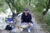 This is Marcus May with a beautiful 10lb linear mirror caught on float fished sweetcorn on the bottom from peg 13 of the Carp Lake.